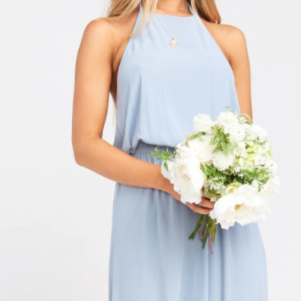 Heather Halter Dress - Steel Blue Chiffon